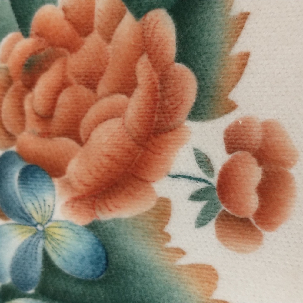 Charming 80s Vintage Theorem Hand Painted on Velvet Flower Colorful Floral 5x7 - Picture 4 of 6